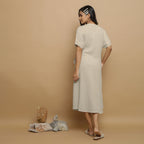 Ecru Undyed Crinkled Cotton Flax V-Neck Maxi Wrap Dress