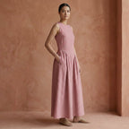 English Rose Cotton Flannel Sleeveless Paneled Maxi Dress