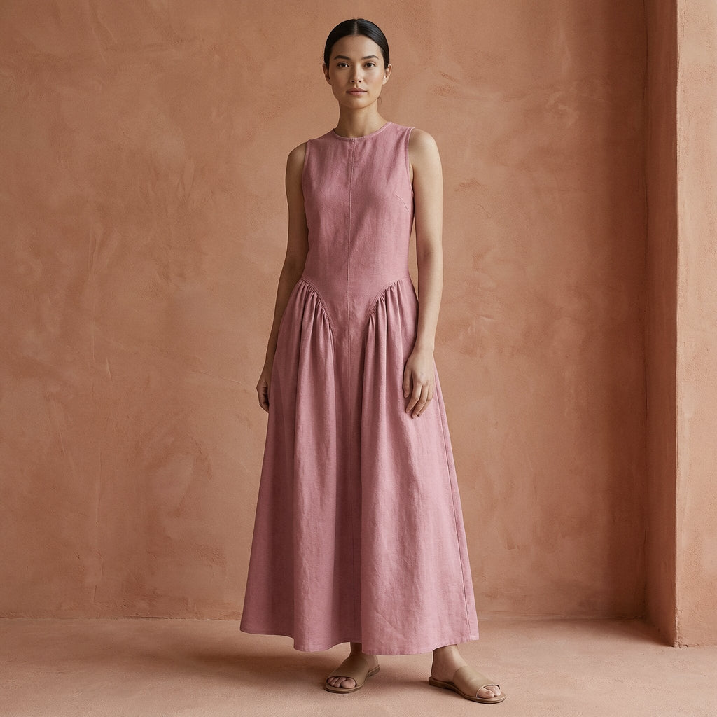 English Rose Cotton Flannel Sleeveless Paneled Maxi Dress