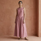 English Rose Cotton Flannel Sleeveless Paneled Maxi Dress