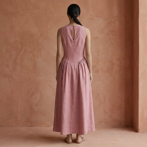English Rose Cotton Flannel Sleeveless Paneled Maxi Dress