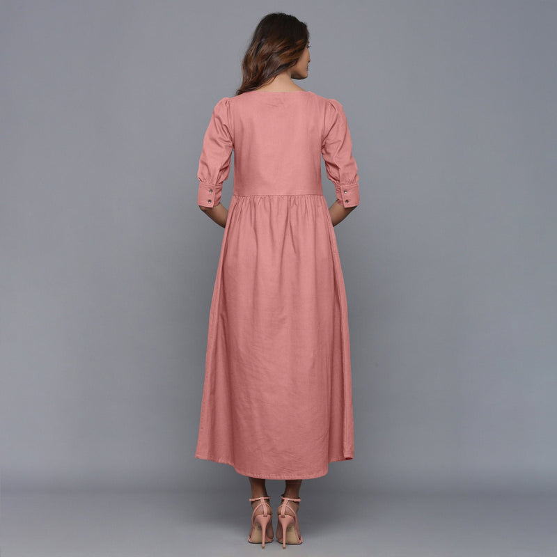 Back View of a Model wearing English Rose Flannel Gathered Dress