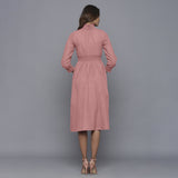 Back View of a Model wearing English Rose Flannel High Neck Midi Dress