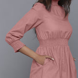 Front Detail of a Model wearing English Rose Flannel High Neck Midi Dress