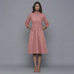 Front View of a Model wearing English Rose Flannel High Neck Midi Dress