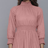 Front Detail of a Model wearing English Rose Flannel High Neck Midi Dress