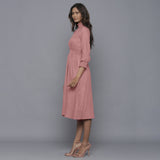 Left View of a Model wearing English Rose Flannel High Neck Midi Dress