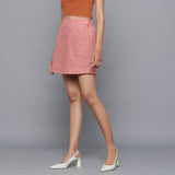 Left View of a Model wearing English Rose Flannel Mini Pencil Skirt