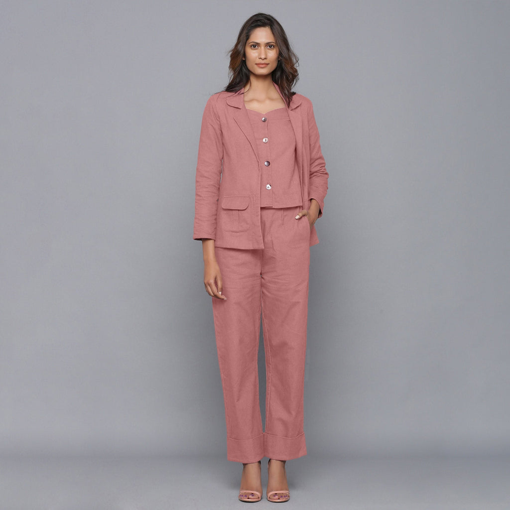 Front View of a Model Wearing English Rose Flannel Rolled-Up Straight Pant