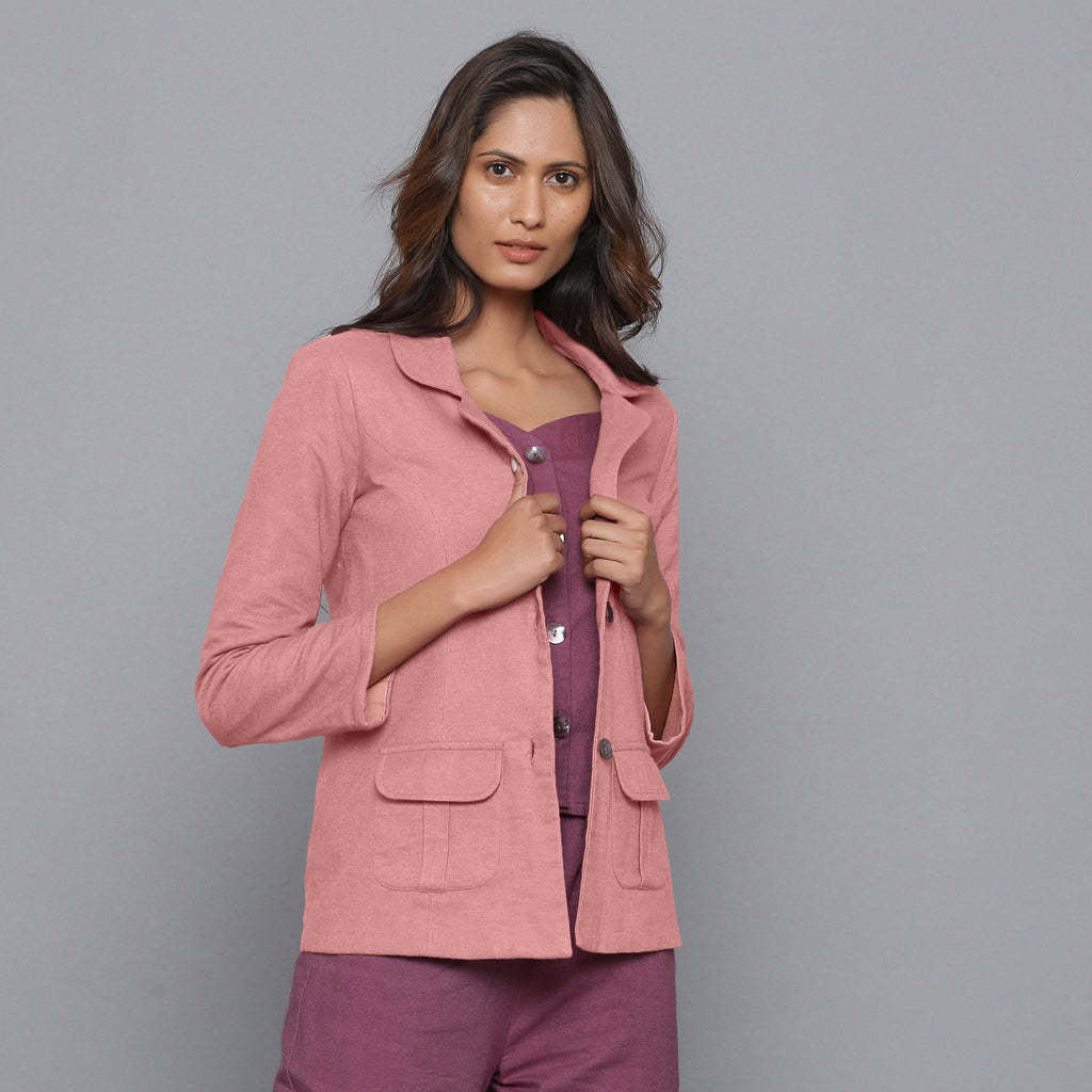 Front View of a Model wearing English Rose Slim Fit Flannel Blazer