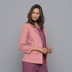 Right View of a Model wearing English Rose Slim Fit Flannel Blazer