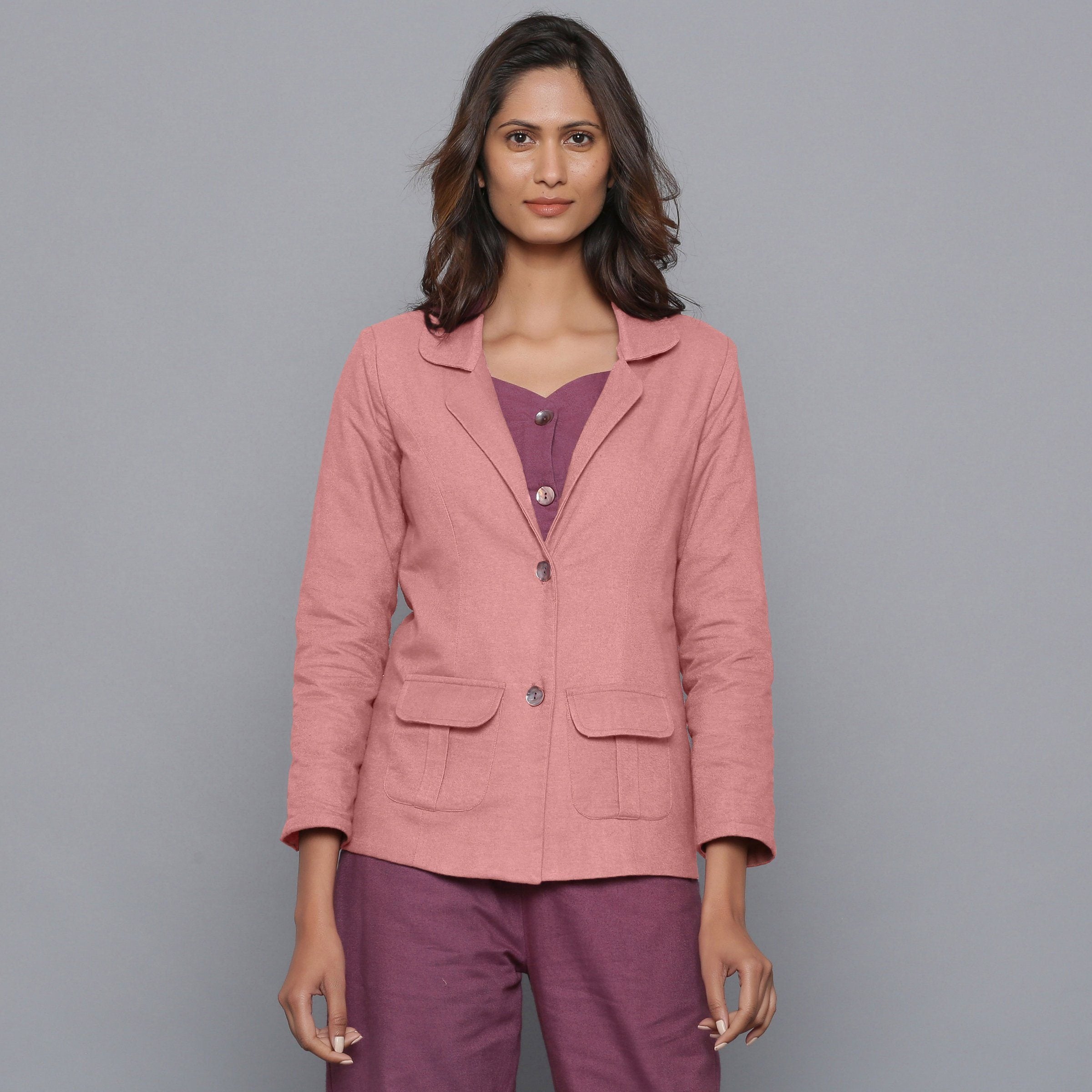 Front View of a Model wearing English Rose Slim Fit Flannel Blazer