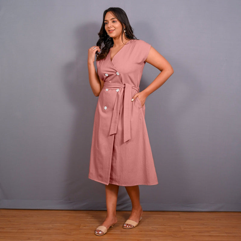 English Rose Warm Cotton Flannel Button-Down A-Line Midi Dress