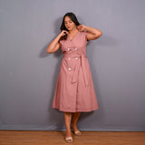 English Rose Warm Cotton Flannel Button-Down A-Line Midi Dress