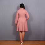 Back View of a Model wearing English Rose Warm Cotton Flannel Fit and Flare Knee Length Blazer Dress