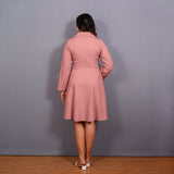 Back View of a Model wearing English Rose Warm Cotton Flannel Fit and Flare Knee Length Blazer Dress