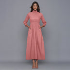 English Rose Warm Cotton Flannel High Neck Maxi Dress
