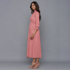 English Rose Warm Cotton Flannel High Neck Maxi Dress