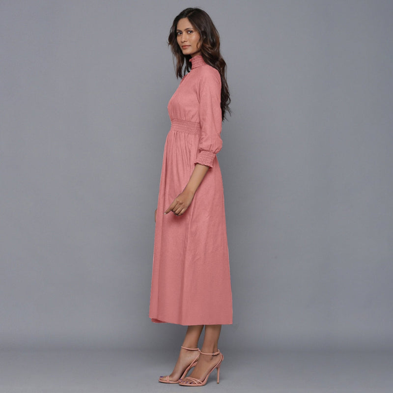 English Rose Warm Cotton Flannel High Neck Maxi Dress