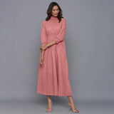 English Rose Warm Cotton Flannel High Neck Maxi Dress