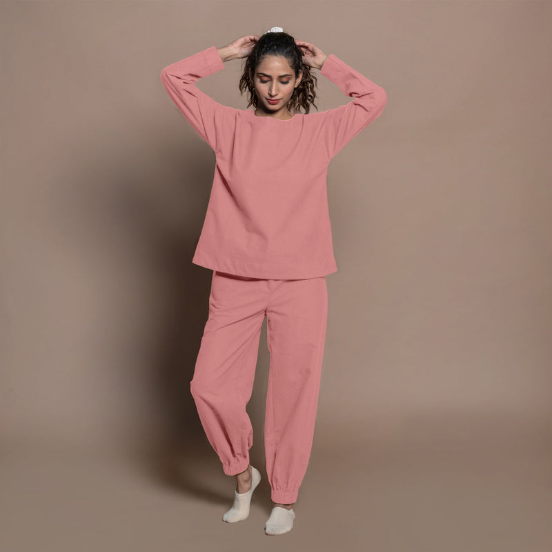 Front View of a Model wearing English Rose Warm Cotton Flannel Elasticated High-Rise Jogger Pant