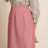 Front Detail of a Model wearing English Rose Warm Cotton Flannel Knee-Length Pencil Skirt