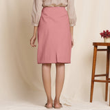 Back View of a Model wearing English Rose Warm Cotton Flannel Knee-Length Pencil Skirt