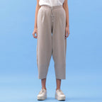 Front View of a Model wearing Essential Beige Cotton Paneled Pant