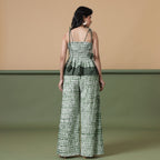 Back View of a Model wearing Forest Green Tie Dye Cotton Paperbag Pant