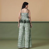 Back View of a Model wearing Forest Green Tie Dye Cotton Paperbag Pant