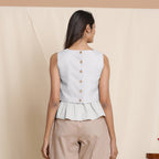 Back View of a Model wearing Flannel Cloudy Grey Frilled Short Top