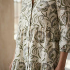 Floral Block Printed Cotton Short Shirt Dress