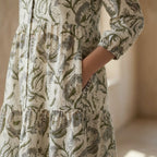 Floral Block Printed Cotton Short Shirt Dress