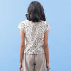 Back View of a Model wearing Floral Hand Block Printed Wrap Top