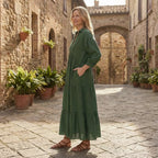 Forest Green 100% Cotton Deep-V Maxi Tier Dress