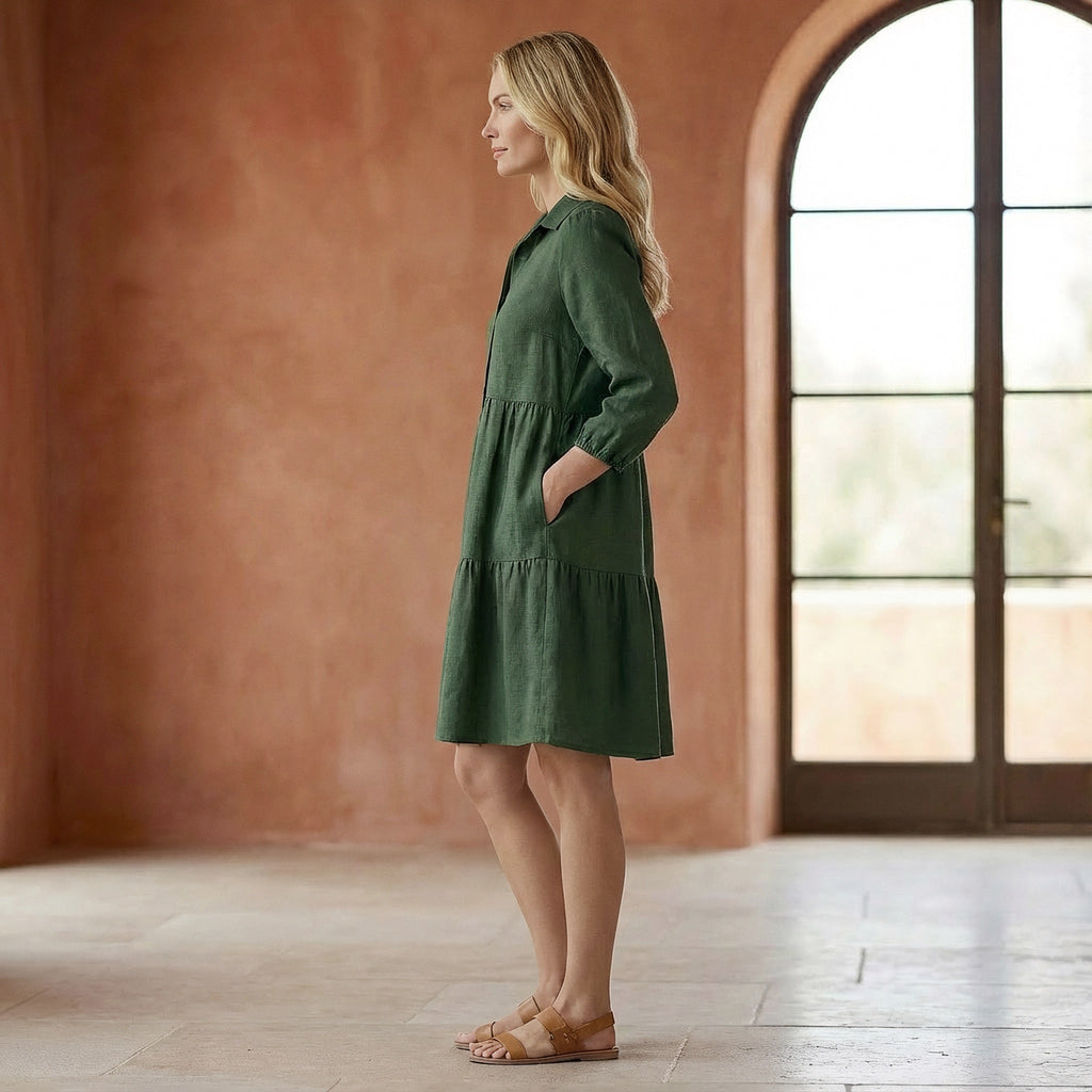 Forest Green 100% Cotton Short Shirt Dress