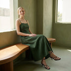 Forest Green Cotton Ankle Length Flared Sundress