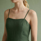 Forest Green Cotton Ankle Length Flared Sundress