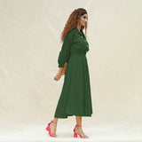 Forest Green Cotton Button-Down Yoked Maxi Dress