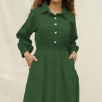 Forest Green Cotton Button-Down Yoked Maxi Dress