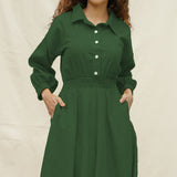 Forest Green Cotton Button-Down Yoked Maxi Dress