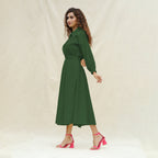 Forest Green Cotton Button-Down Yoked Maxi Dress