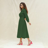 Forest Green Cotton Button-Down Yoked Maxi Dress