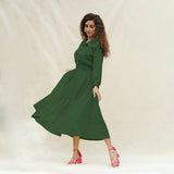 Forest Green Cotton Button-Down Yoked Maxi Dress