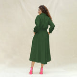 Forest Green Cotton Button-Down Yoked Maxi Dress