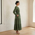 Forest Green Cotton Fit and Flare Maxi Tier Dress