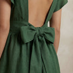 Forest Green Cotton Open-Back Fit and Flare Knee Length Dress