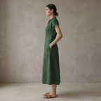 Forest Green Cotton Paneled A-Line Midi Dress