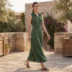 Forest Green Cotton Paneled Sleeveless Maxi Dress