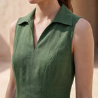 Forest Green Cotton Paneled Sleeveless Maxi Dress